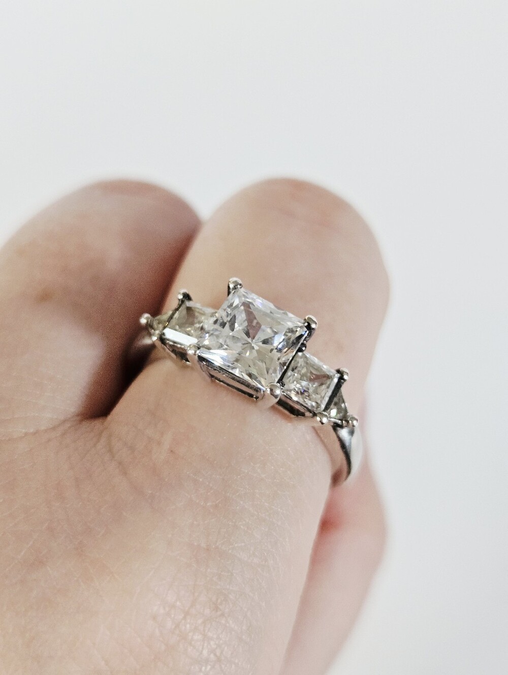 Vintage Sterling Silver 925 Princess Trillion Cut Cubic Zirconia Engagement Ring